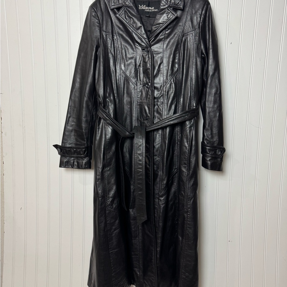 Wilson Black Leather Trench Coat